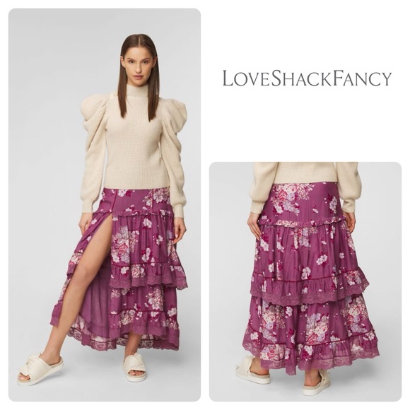 LoveShackFancy Dresses & Skirts - NWT LoveShackFancy Florita Maxi Skirt in Merlot Dusk